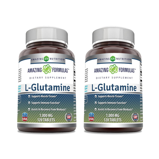 Amazing Formulas L Glutamine 1000 mg Tablets | Amino Acid Supplement for Men & Women | Non-GMO | Gluten Free (2 Pack, 120, Count)
