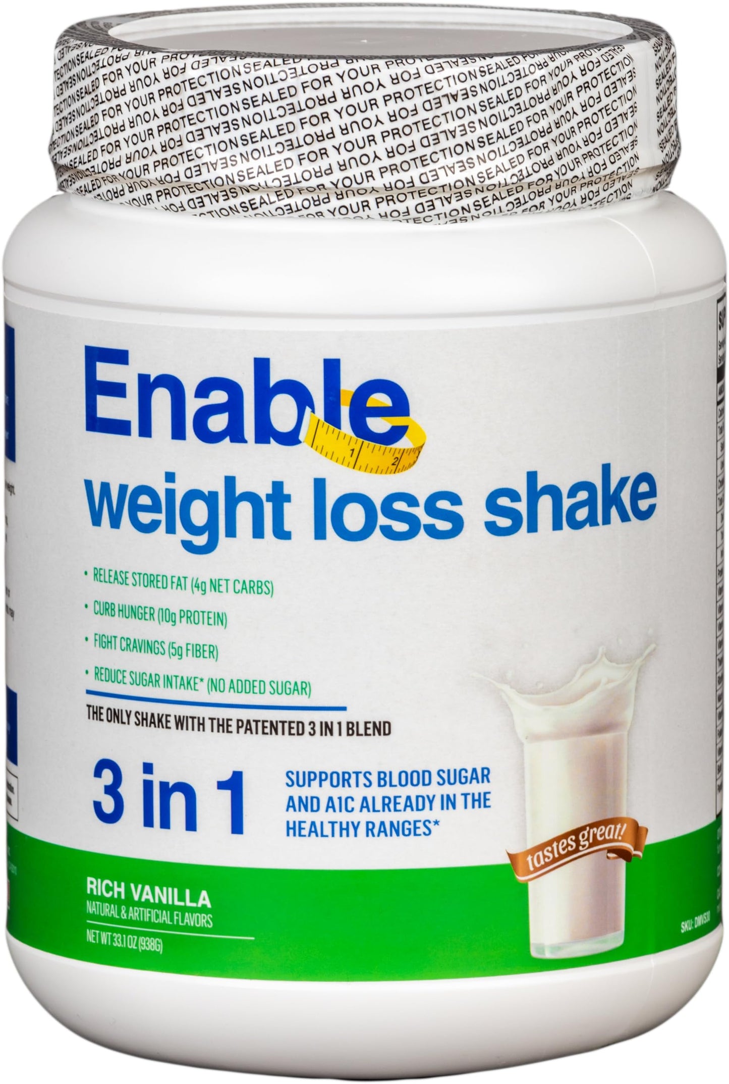 Del Mar Health Enable Weight Loss Shake - Delicious Vanilla Flavor for Healthy & Satisfying Meal Replacement, 2lb 8oz