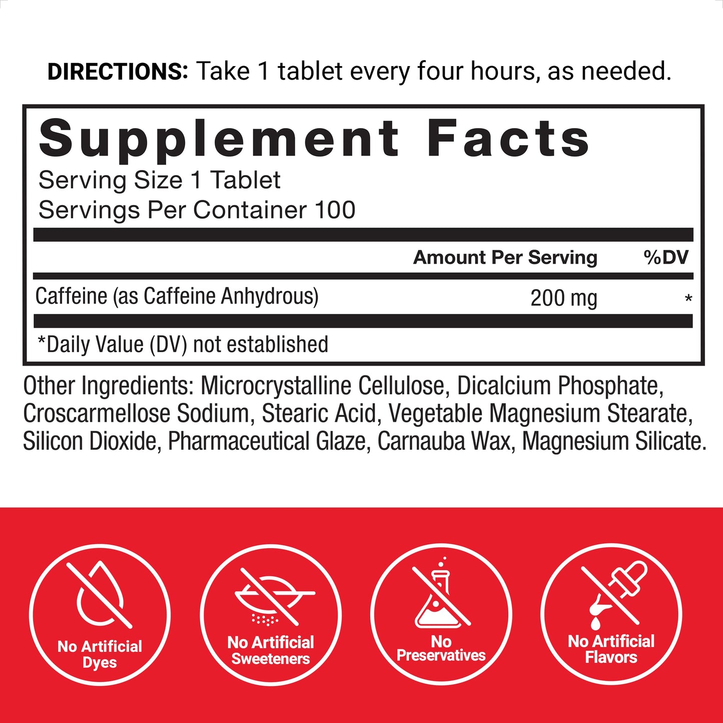 Force Factor Caffeine Pills 200mg, Caffeine Tablets to Boost Energy, Focus, Strength, and Performance, Premium Quality Caffeine Pills and Energy Supplement, 100 Tablets