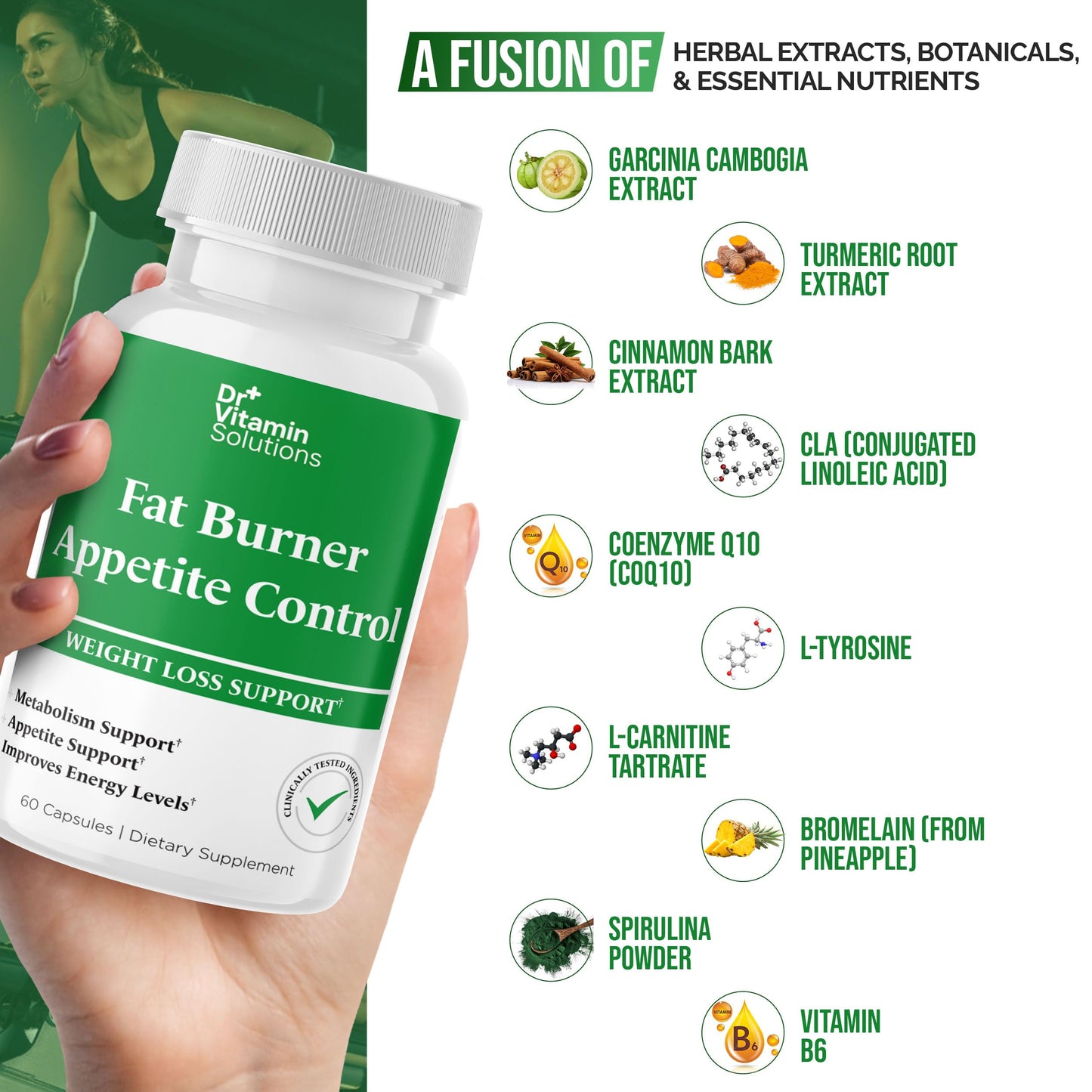 Dr. Vitamin Fat Burner & Appetite Control Weight Loss Supplements for Women & Men - Metabolism Booster w/ L-Carnitine, CLA, Chromium - Appetite Suppressant for Weight Loss - 60 Belly Fat Diet Pills