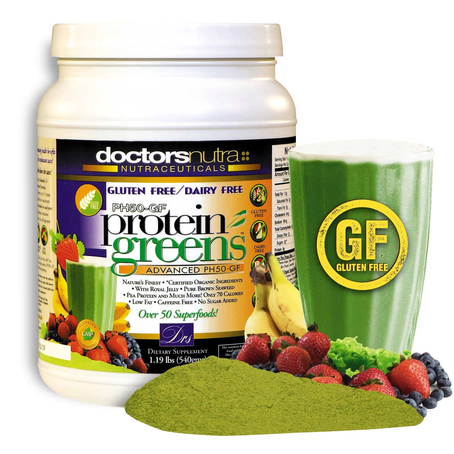 Doctors Nutra Nutraceuticals PH50 Protein Greens Plant-Based All Natural no Gluten Non-Dairy Vegetable Pea Rice Protein Vanilla Flavor 1.19 pounds 50 Superfoods with Digestive Enzymes