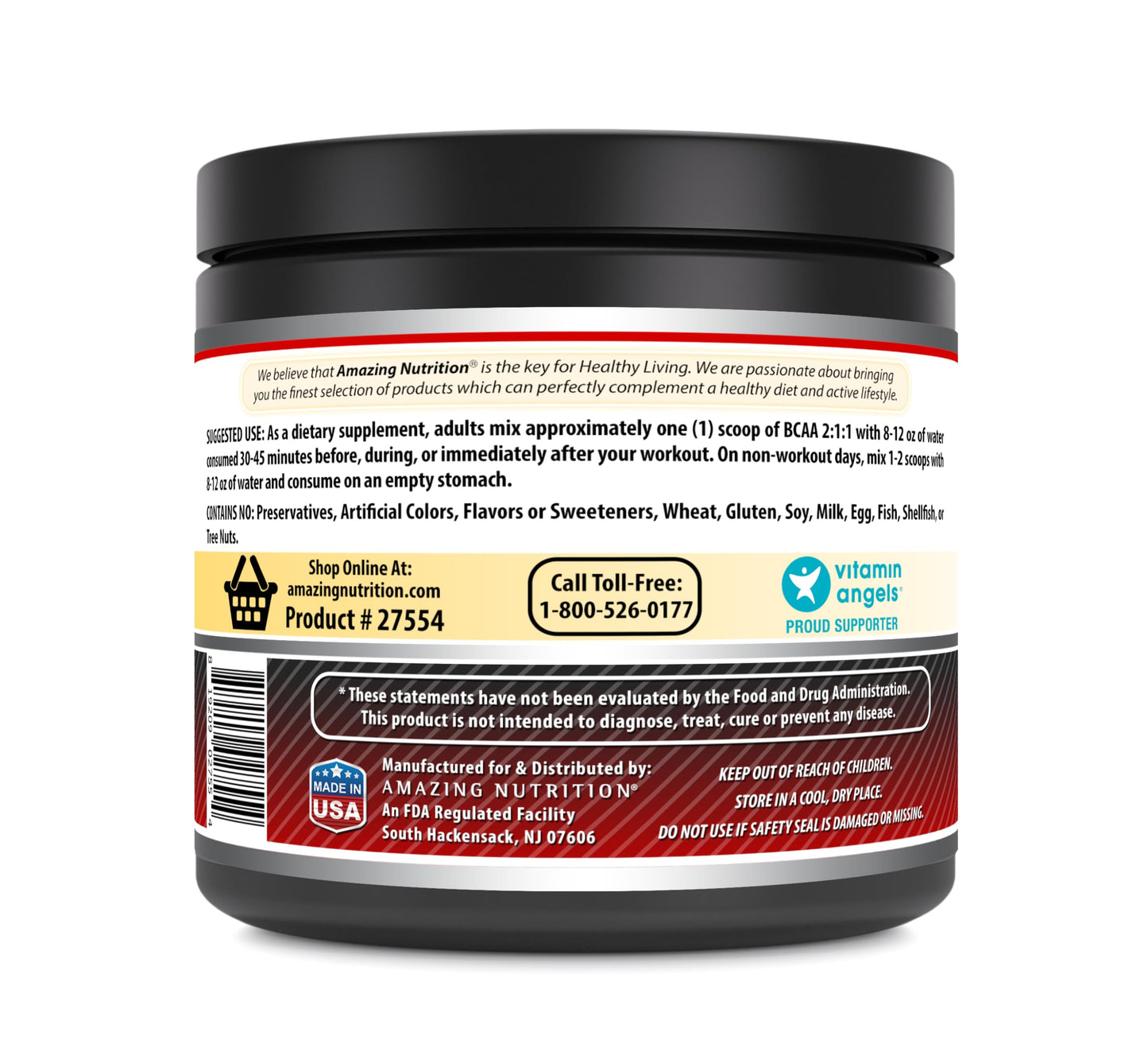 Amazing Formulas BCAA 2:1:1 Powder | 75 Servings | 6 Grams Per Serving | 1 Lb Unflavored Supplement | Made in USA