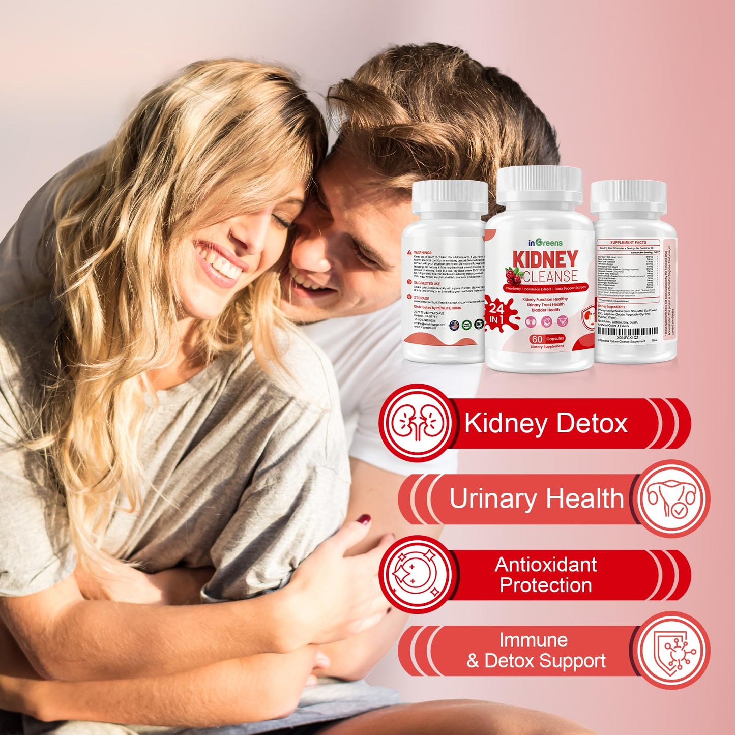 inGreens Advanced Kidney Cleanse Detox & Repair - 24-in-1 Kidney Support Supplement with Herbal Formula for Kidney & Urinary Tract Health - Non-GMO, Made in USA, 60 Capsules