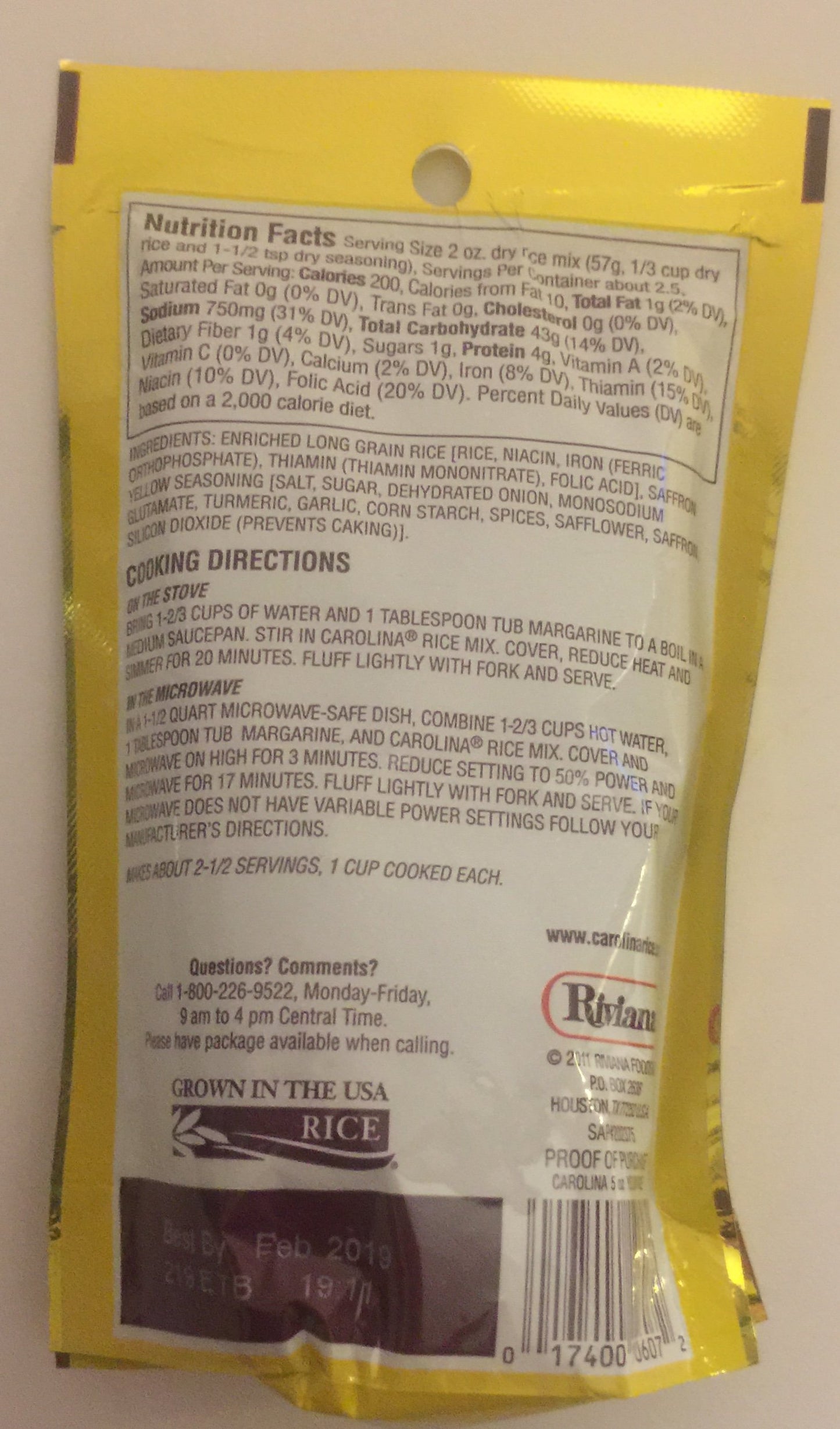 Carolina Yellow Rice Mix With Seasoning  5 Ounce Pouches Pack of 6