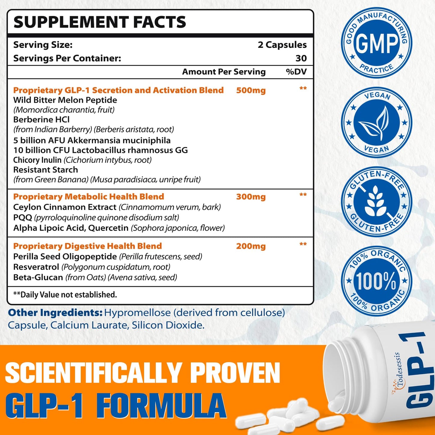 GLP-1 Supplement for Women, Natural GLP-1 Support, 3X Targeted Formula, GLP1 with Akkermansia Probiotic, Berberine HCI & Chicory Inulin, for Metabolism, Digestive & Gut Health - Vegan, 60 Capsules