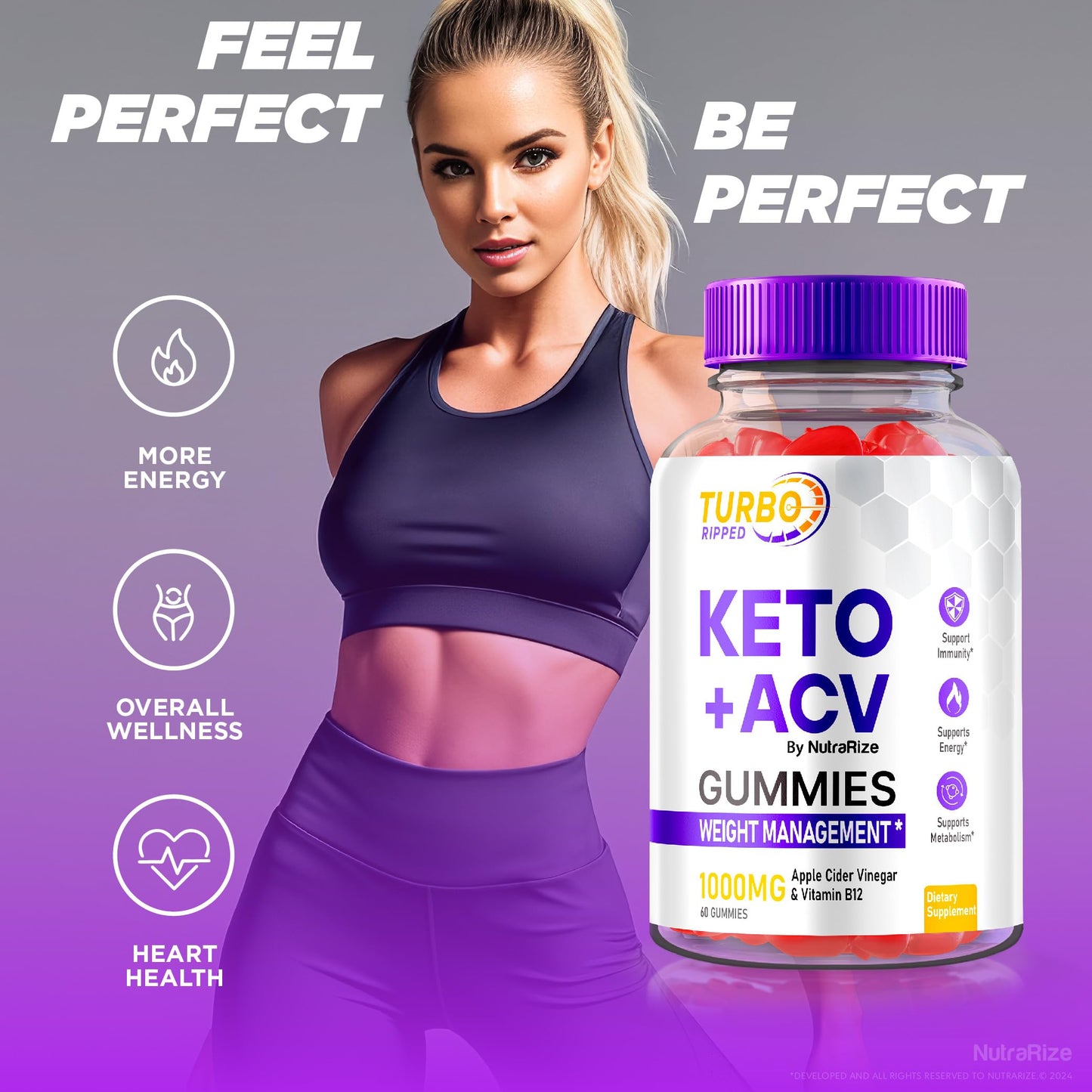 Turbo Ripped, Turbo Ripped Keto ACV Gummies, Official Weight Loss Gummies, Apple Cider Vinegar 1000MG, All Natural ACV Gummy, Premium Keto + ACV Formula, TurboRipped Gomitas Reviews (60 Gummies)