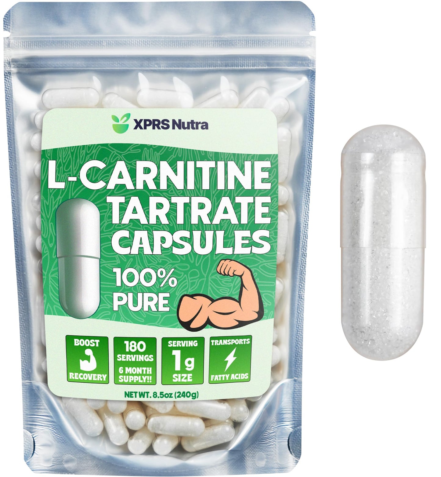 XPRS Nutra L Carnitine Supplement - 360 Capsules of L Carnitine Tartrate - 6 Month Supply of L-Carnitine 500mg Capsules - 180 Servings of L-Carnitine 1000mg Capsules