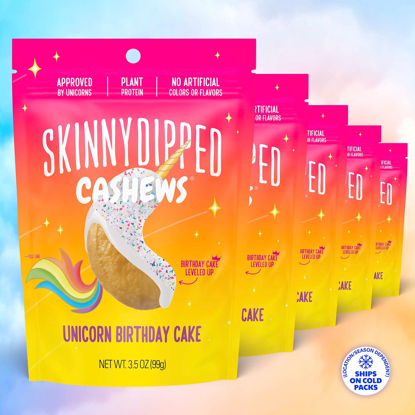 SkinnyDipped Unicorn Birthday Cake Cashews Healthy Snack Plant Protein Gluten Free Resealable Bags 35 Ounce Pack of 5