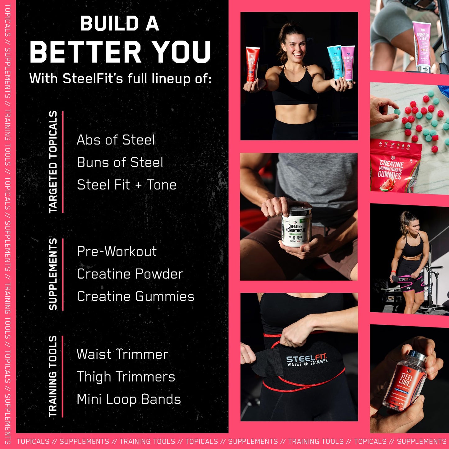 SteelFit Creapure Creatine Monohydrate Gummies for Men & Women, Juicy Watermelon - Gym Workout Nutritional Supplements for Muscle Gain, Brain Health & Strength Building Dietary Supplement, 120 Gummies