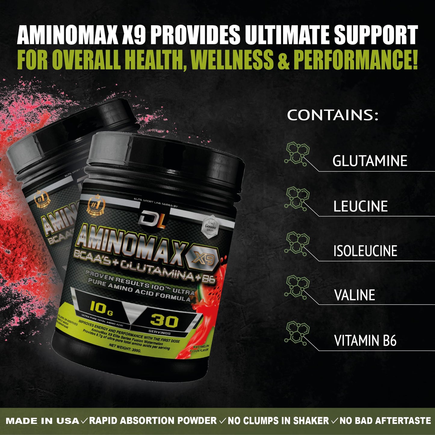 Ultra-Pure Amino Acids | 8.7g per Serving of BCAAs | Leucine, Isoleucine, Valine, Glutamine & Vitamin B6 for Muscle Recovery, Metabolism & Immune Support | Ideal for Sports & Well-Being | 30 Servings