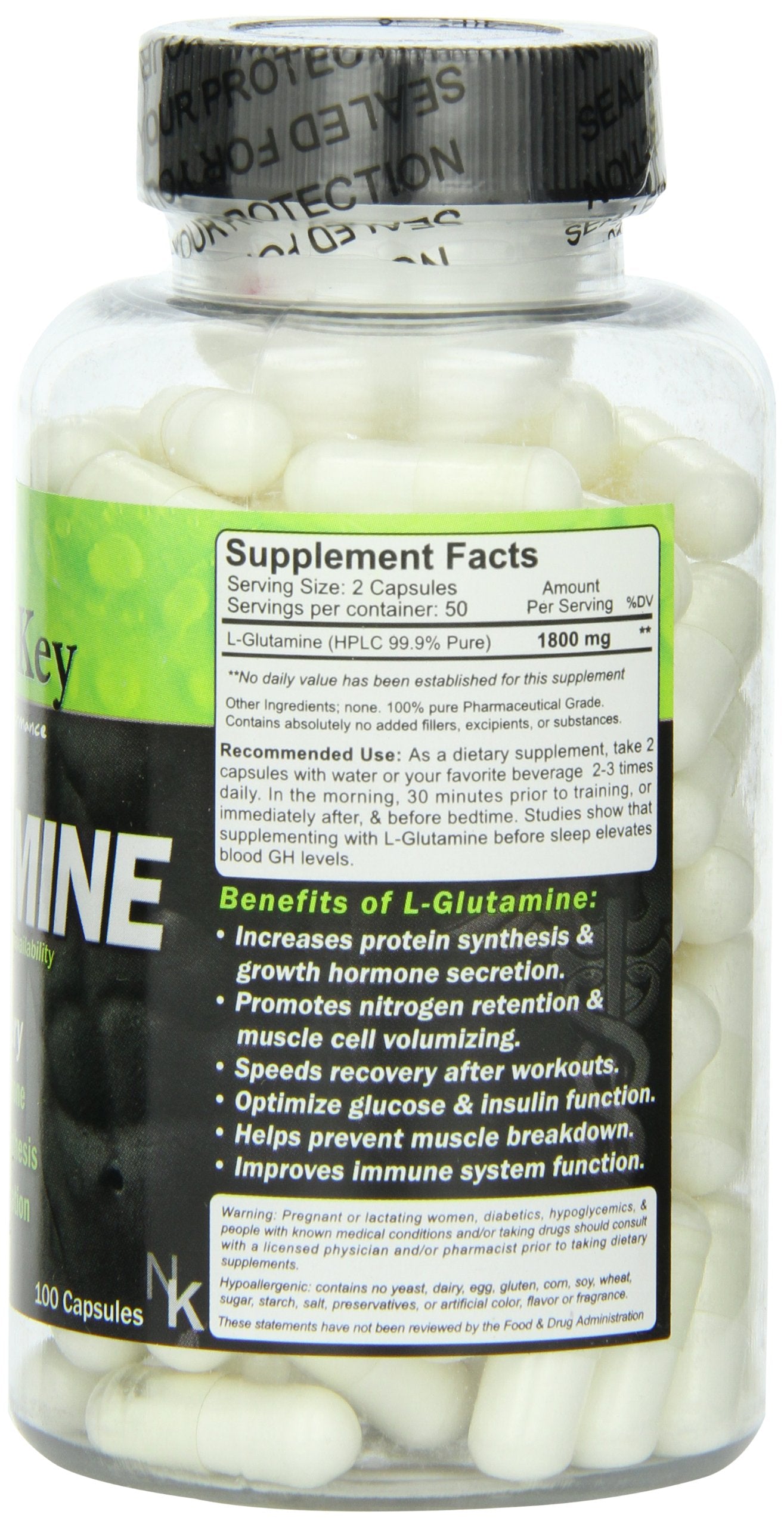 NutraKey Glutamine 900mg, 100 Count