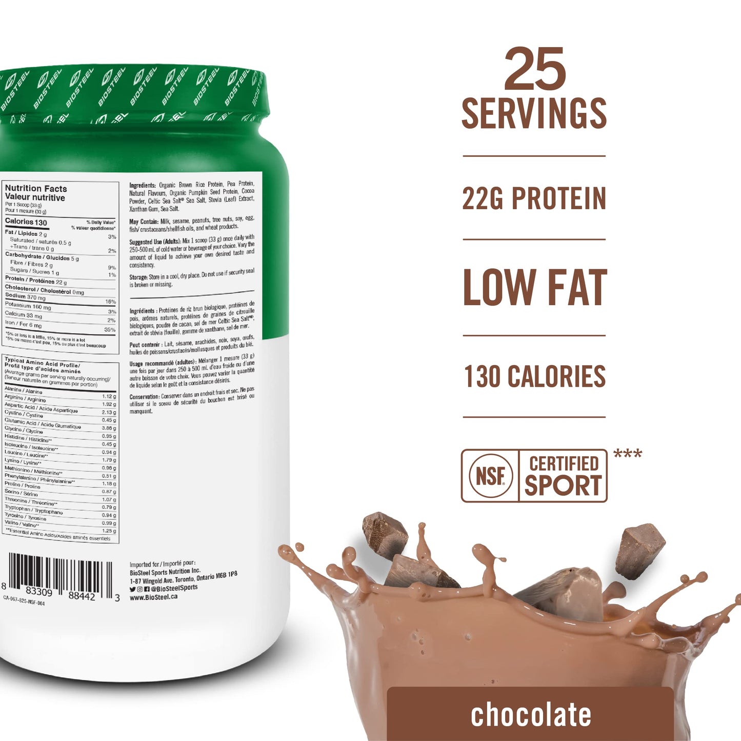 BioSteel Vegan Protein Powder - Chocolate, NSF for Sport, 1.8 lbs, 22g Protein, 25 Servings - Plant Based Protein Powder with Brown Rice, Pea & Pumpkin Seed - Premium Plant Protein Powder