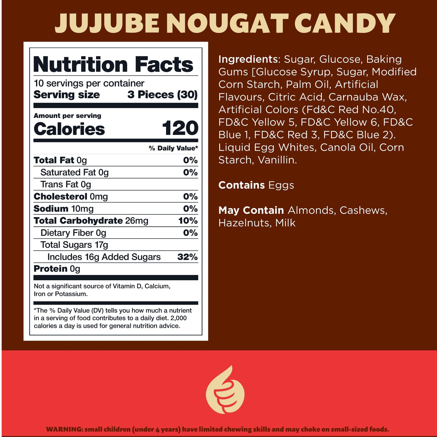 Jujube Nougat Candy with Fruit Jelly Pieces Individually Wrapped 11Ounce Pack About 30 Pieces