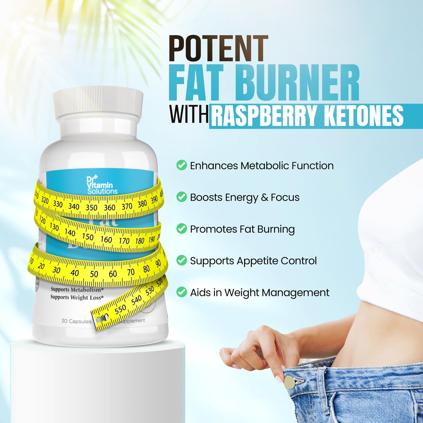 Fat Burner Raspberry Ketones with Green Tea & African Mango - Supports Weight Loss & Metabolism, Non-GMO, All-Natural Formula, 30 Capsules