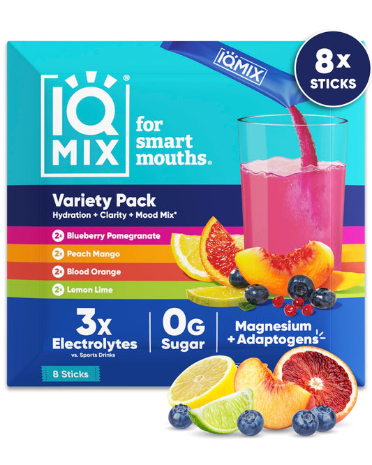 IQMIX Hydration Electrolytes Powder - Sugar-Free Drink Mix Packets - Rehydration and Recovery - Keto-Friendly with Magnesium L-Threonate, Lion's Mane, Potassium Citrate - Sampler Pack (8 Count)