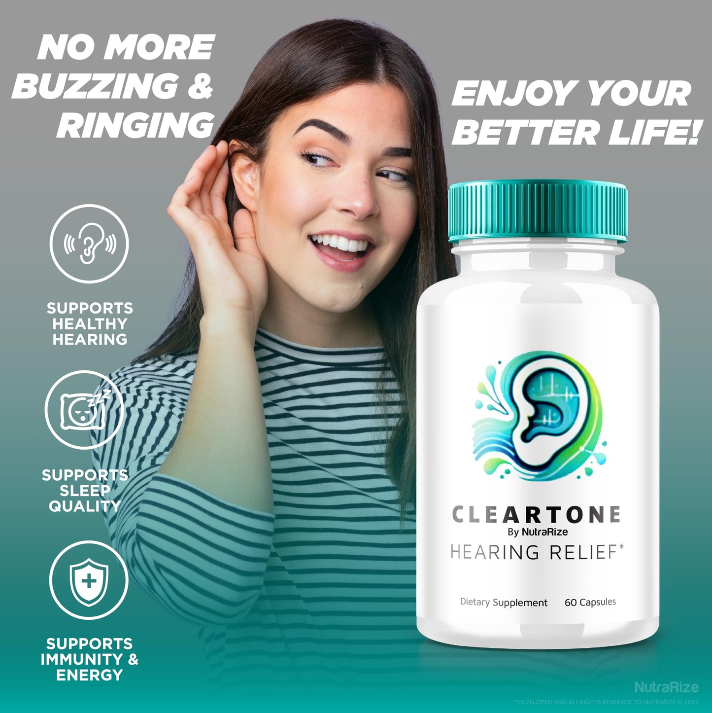 NutraRize (2 Pack) ClearTone Tinnitus, Clear Tone Pills for Hearing, ClearTone Pills Supplement for Overall Ear Health, Official Auditory Support Capsules, ClearTones Review (120 Capsules)
