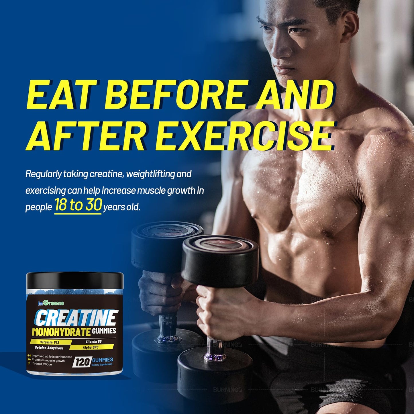 Creatine Monohydrate Gummies 6g for Men & Women, Potent Creatine Supplement, Chewables Creatine for Energy Boost, Increase Strength and Build Muscle, Gluten-Free, Sugar Free,120 Count