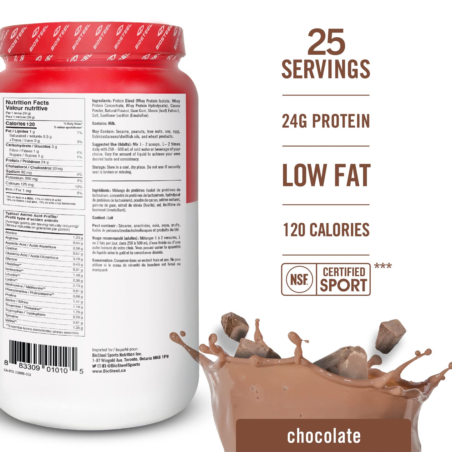 BioSteel Sports 100% Whey Protein Powder Supplement, rBGH Hormone Free & Non-GMO Post Workout Formula, Chocolate, 25 Servings, 25.5 Ounces