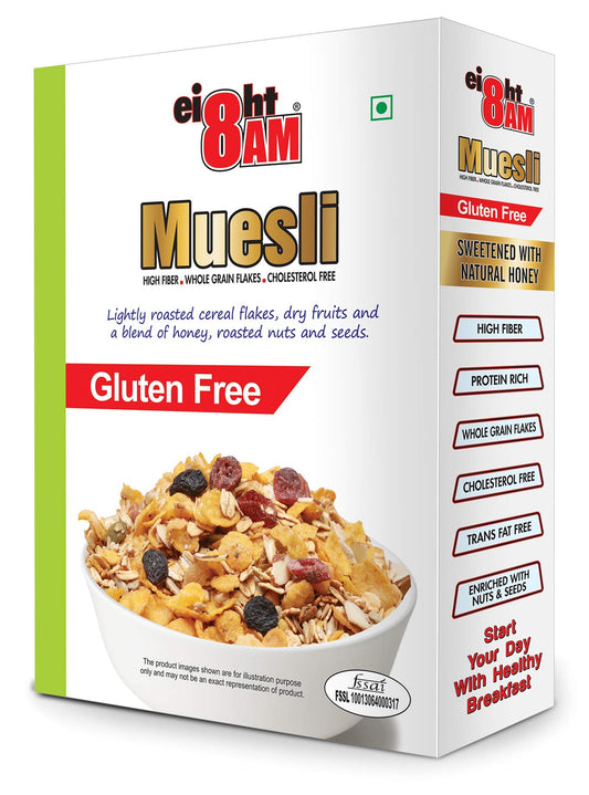 8AM Muesli Gluten Free Dry Fruits and a Blend of Honey Roasted Nuts and Seeds