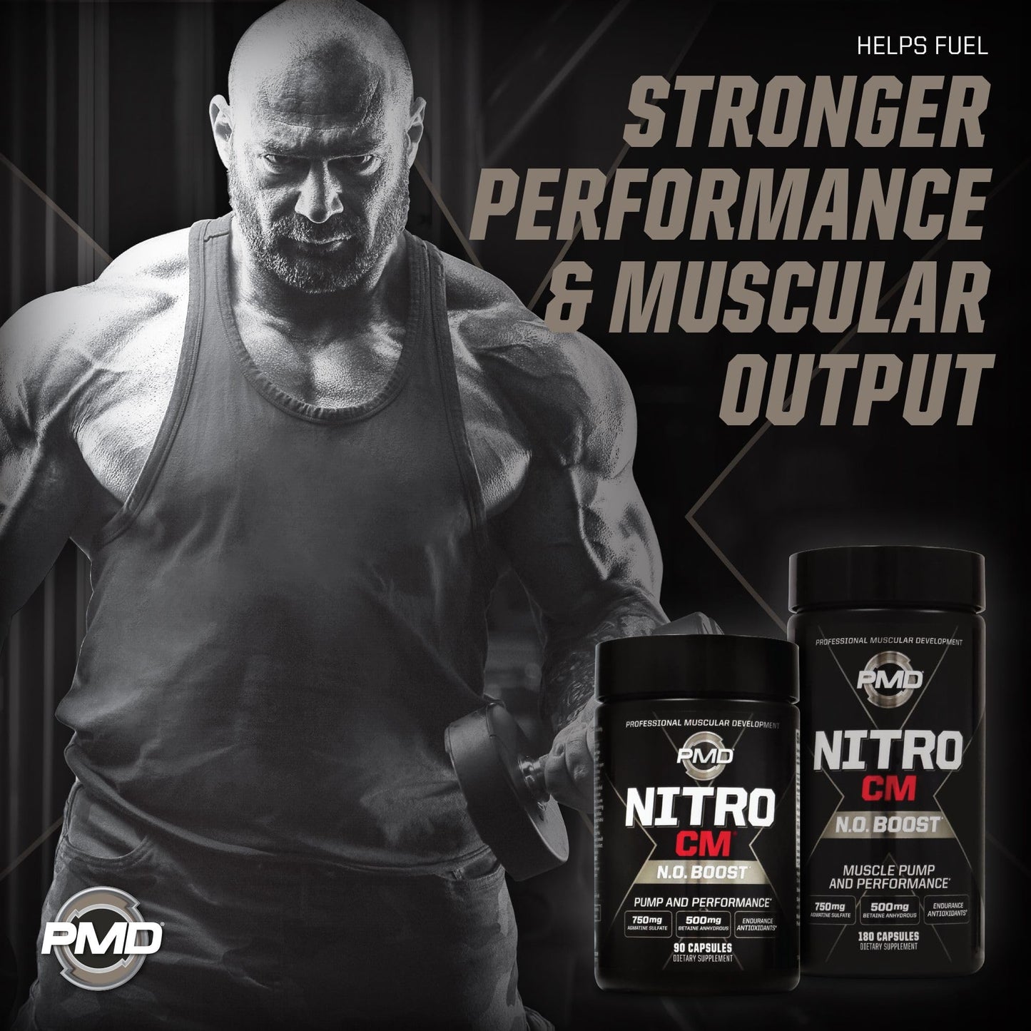PMD Sports Nitro cm - Nitric Oxide with Agmatine Pre Workout Supplement - Muscle Growth Pre Workout with L Arginine - Endurance Boost for Hardcore Exercise, Training, and Bodybuilding - 90 Capsules