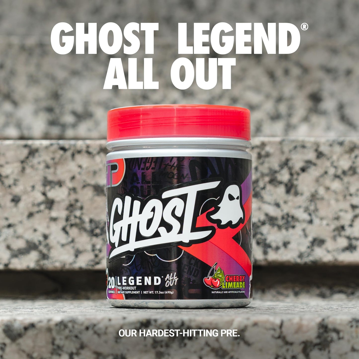 GHOST Legend All Out Pre-Workout Powder, Cherry Limeade - 20 Servings - Pre-Workout Supplement for Men & Women - Energy & Pumps - Caffeine, L-Citrulline, & Beta Alanine Blend - Sugar Free