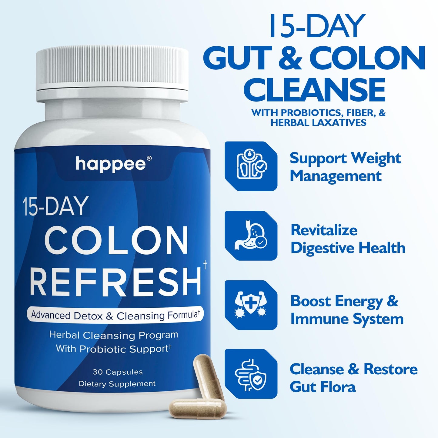 Colon Cleanse Pills - 15-Day Herbal Formula with Probiotics for Digestion, Bloating & Energy - Natural Cleanser for Women & Men - 30 Capsules