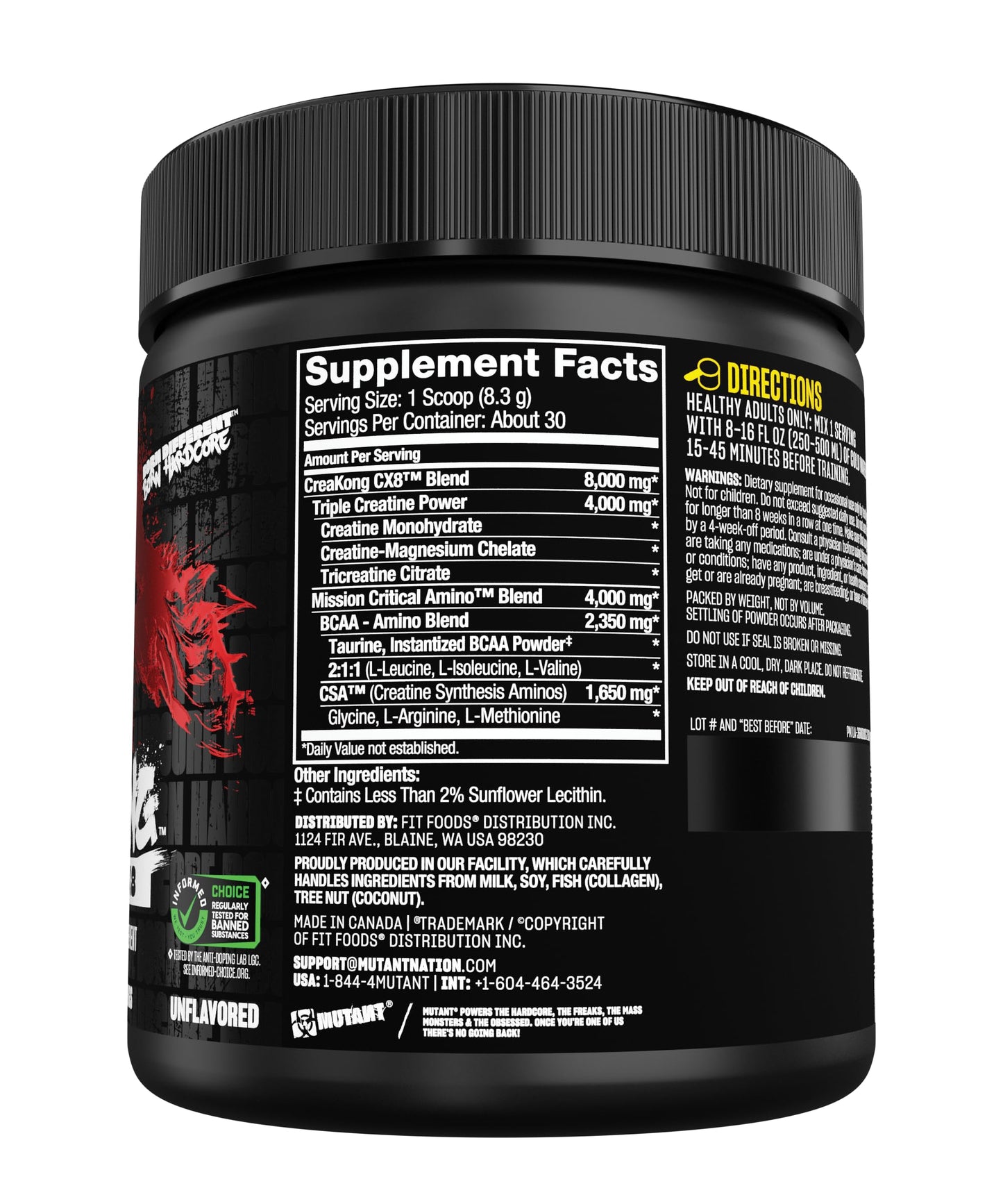 Mutant CREAKONG CX8 - Advanced Creatine + Amino Supplement with 4g Triple Creatine Blend, 4g Amino Blend (BCAAs & Taurine) for Muscle Growth & Performance - Unflavoured, 249g (30 Servings)