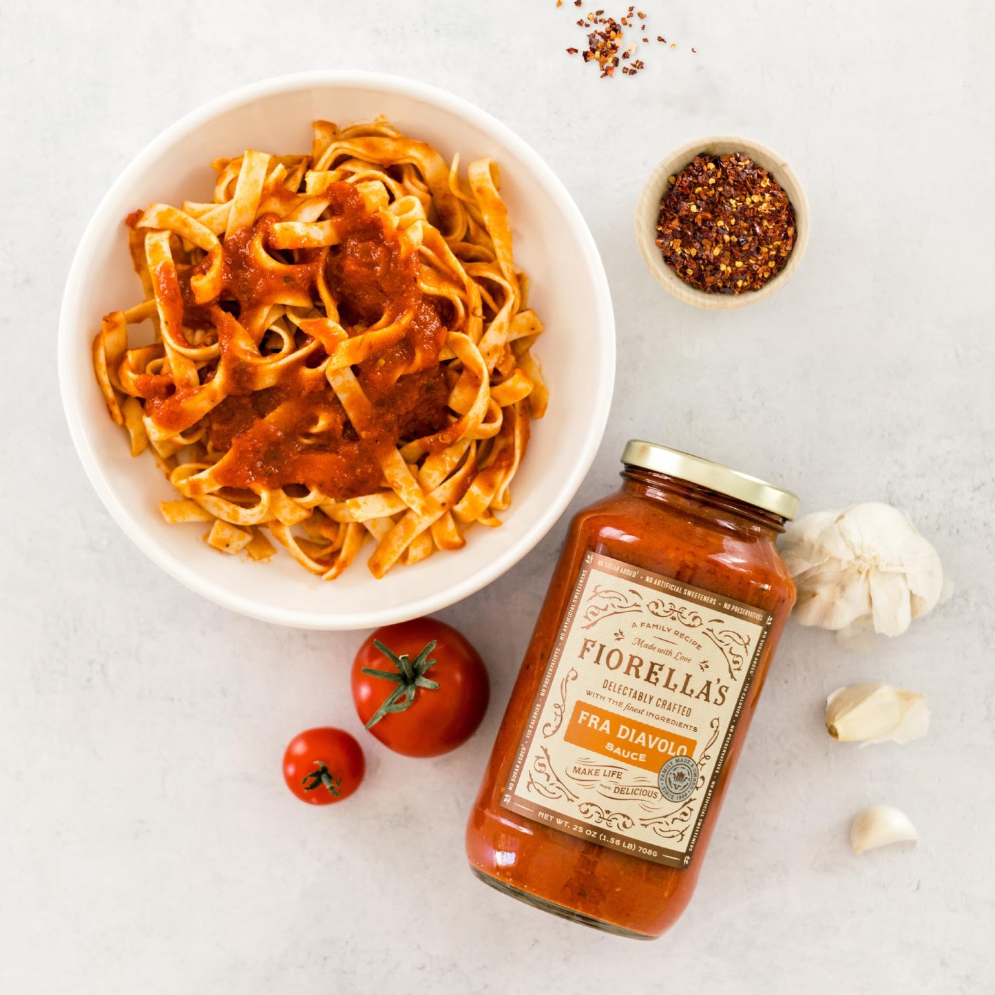 Fiorellas Fra Diavolo Arrabbiata Sauce  Tomato Sauce Made with Fresh Ingredients  No Sugar Added No Preservatives Added No Artificial Sweeteners Pasta Sauce 25 Oz Pack of 2