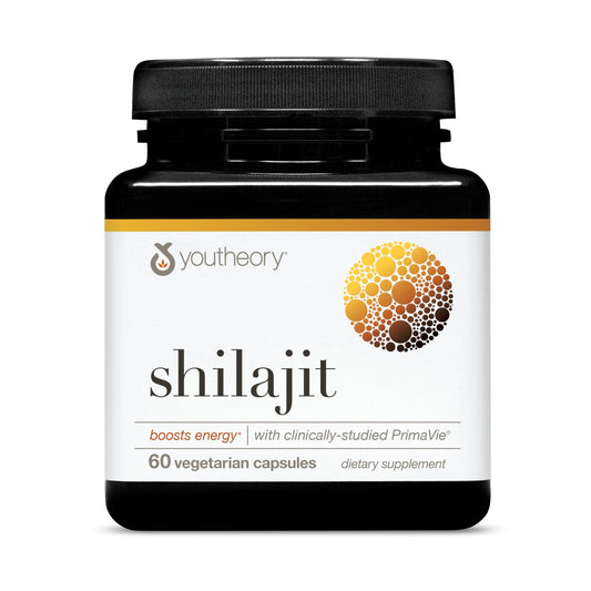 Youtheory Shilajit - 500 mg Shilajit Capsules - Energy Supplement - Shilajit Supports Stamina & Endurance - Pure Himalayan Shilajit - Gluten, Dairy & Soy Free - 60 Vegetarian Capsules