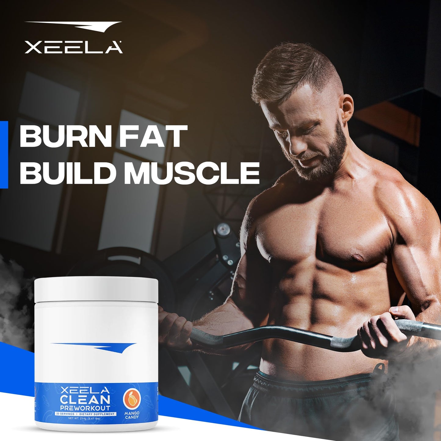 XEELA Pre Workout - Clean & Tested - Jitter Free, Safe, and Natural - Increase Thermogenic Energy, Focus, and Endurance w/Creatine, Organic Caffeine, and Plant Based Citrulline (Mango Candy)