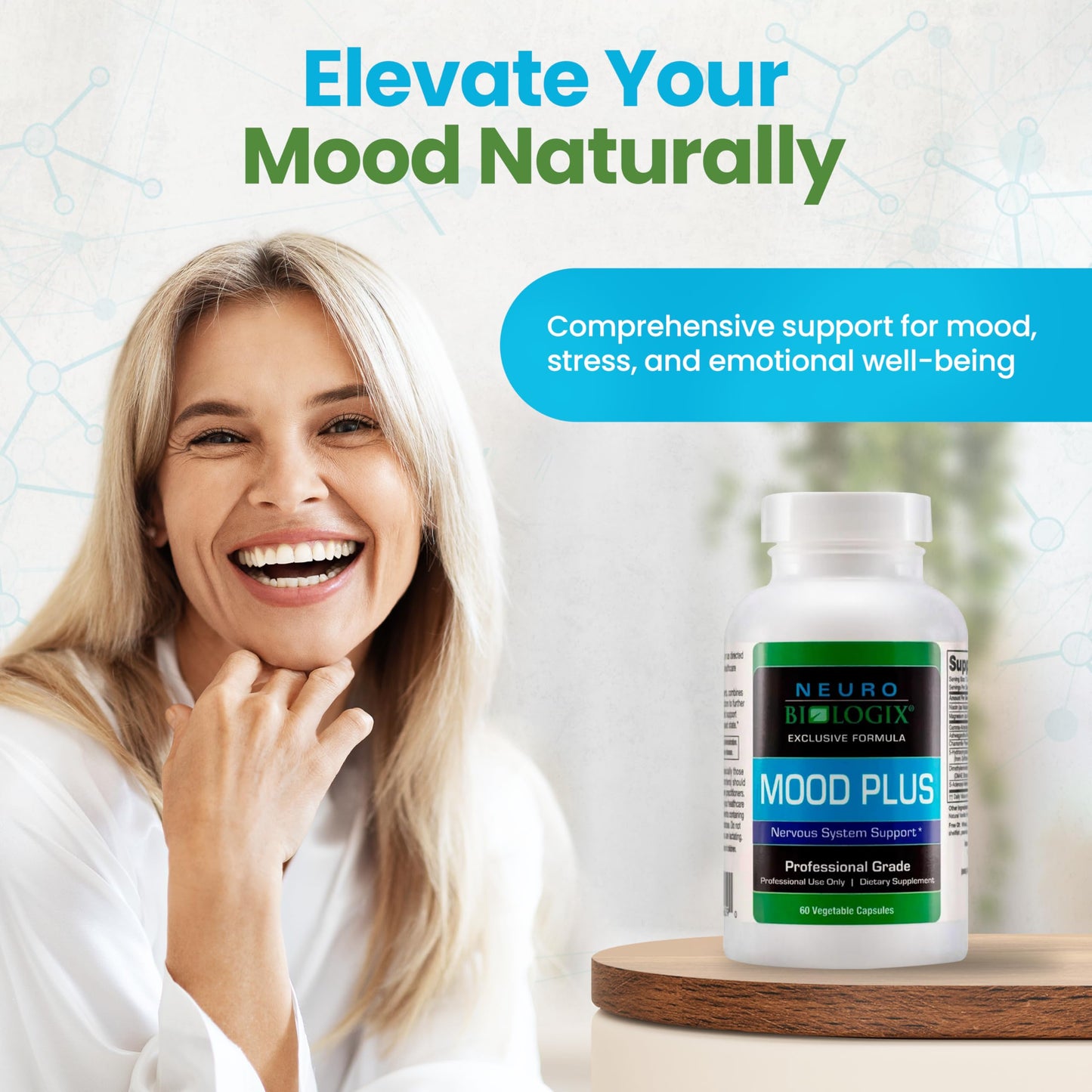 Mood Plus Complete Mood Support Supplement - Calming Supplement for Stress Assistance, Brain Function Support & Serotonin Regulation - 5 HTP Supplement with Niacin, GABA & Ashwagandha - 60 Capsules