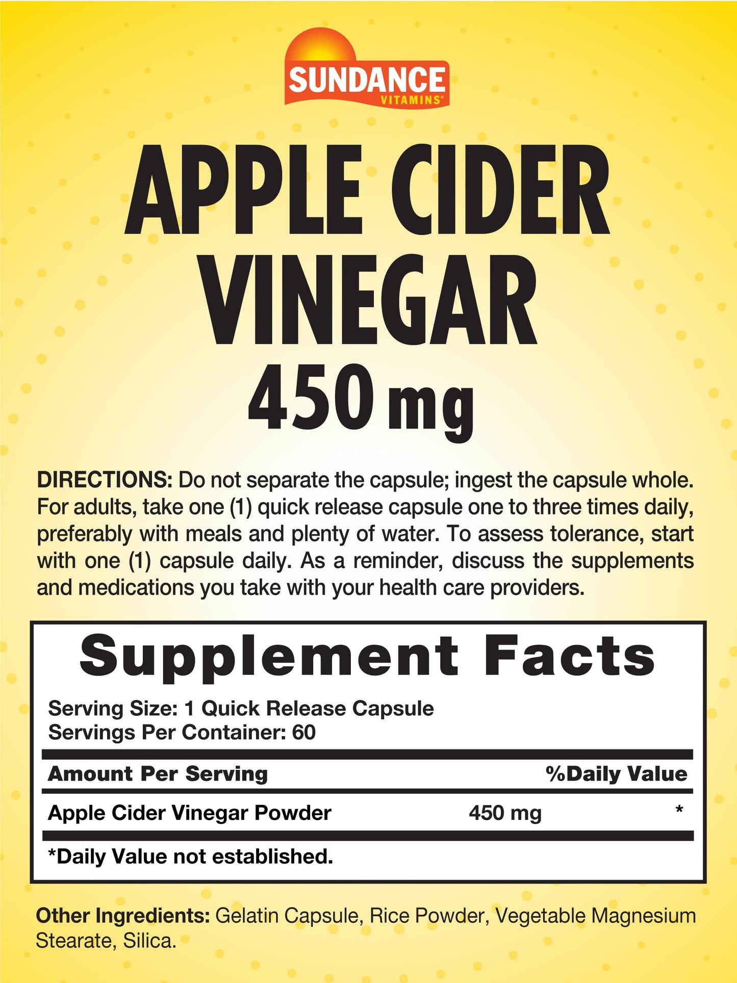 Sundance Apple Cider Vinegar Capsules | 60 Count | Non-GMO and Gluten Free Supplement