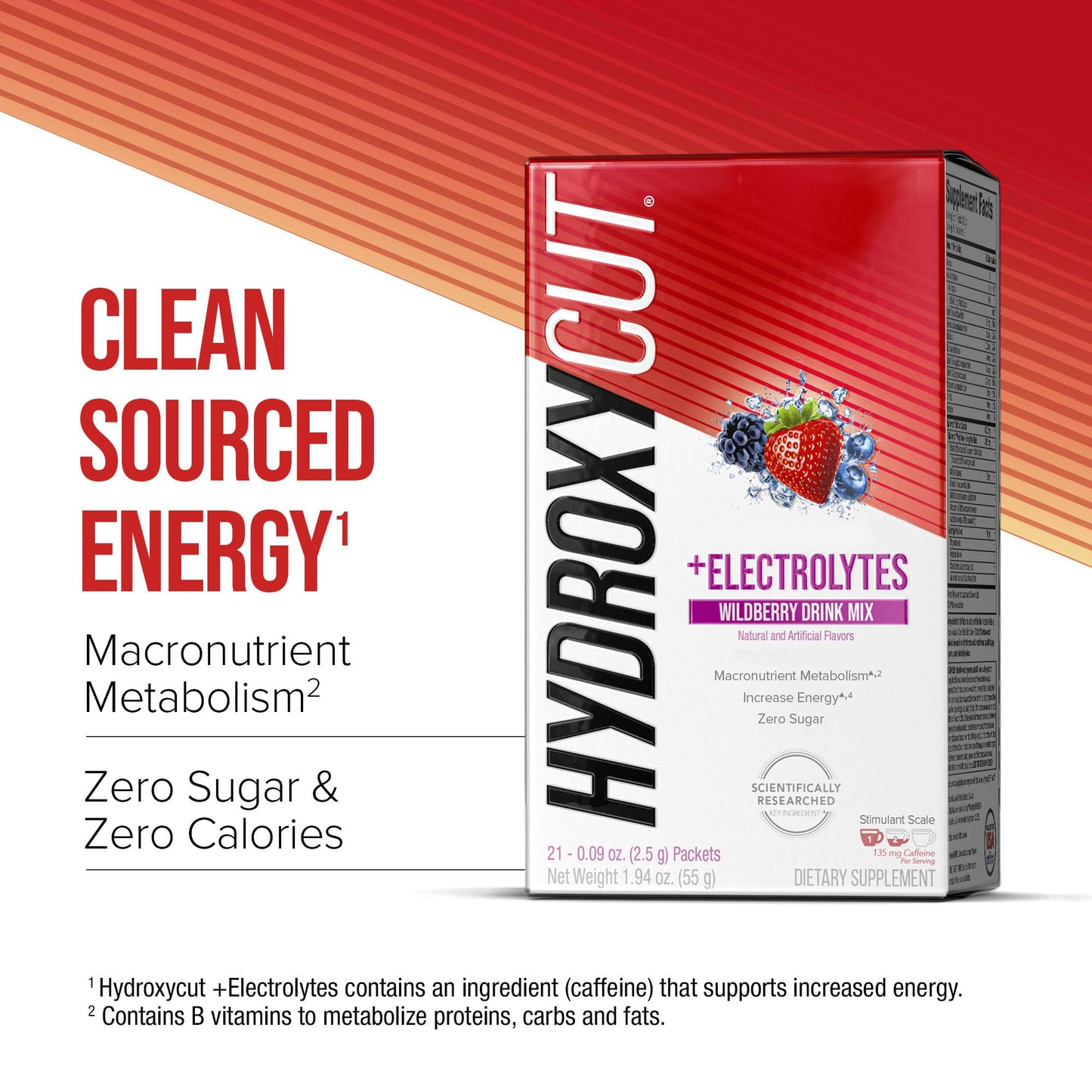 Hydroxycut Drink Mix, Wildberry Blast - 21 Travel-Size Packets, Pack of 2 - Zero Calories, Zero Sugar - Boost Metabolism, Burn Calories, Increase Energy - for Women & Men