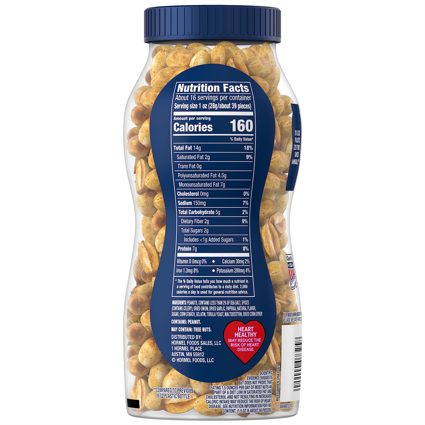 PLANTERS Salted Dry Roasted Peanuts Party Snacks Plant Based Protein 16oz 1 Jar