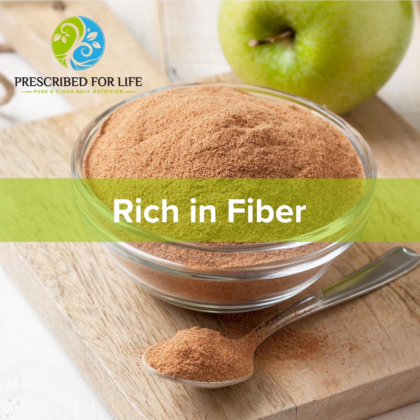 Prescribed For Life Apple Fiber Powder, Natural Apple Pectin Fiber Supplement for Digestive Health, Vegan, Non GMO, Gluten Free (1kg / 2.2lb)