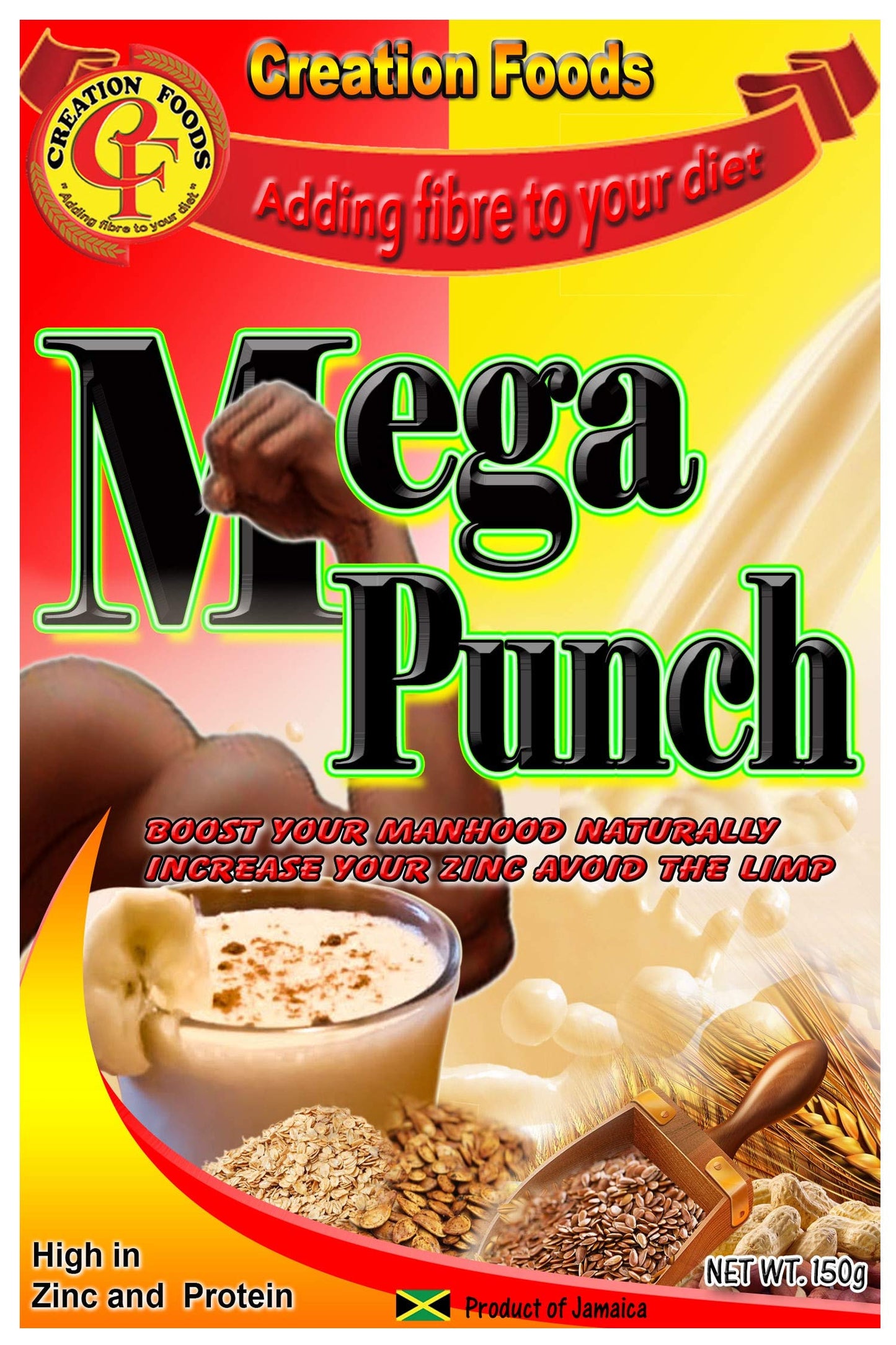 Mega Punch Jamaica's Finest Breakfast and Sports Men's Health Drink by Creation Foods (150 Grams) (3 Pack)