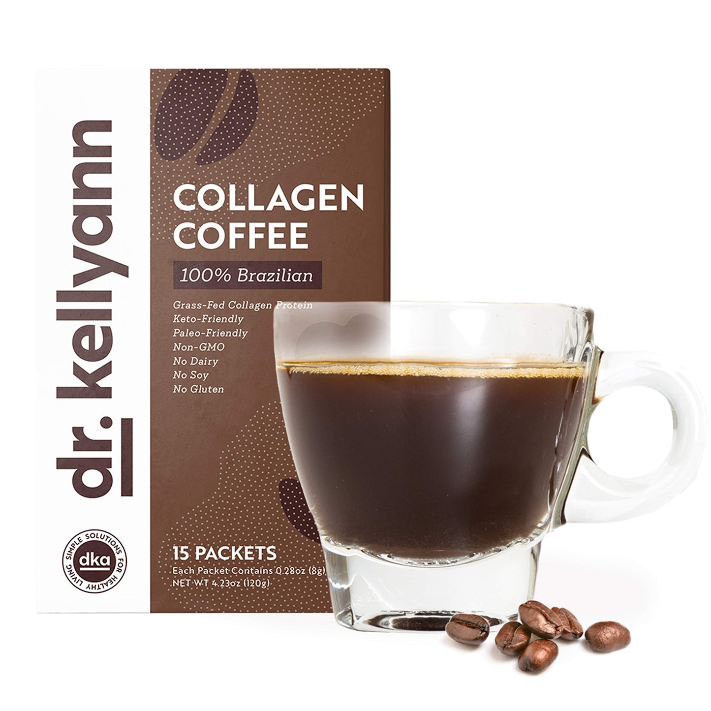 Dr Kellyann GrassFed Collagen Instant Coffee 15 Packets  Keto  Paleo Friendly  Sugar free Dairy free Grain Free  Brazilian Slimming Collagen CoffeetoGo