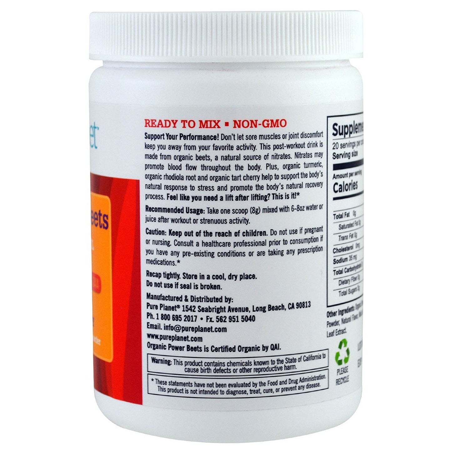 Pure Planet Organic Power Beets Rapid Recovery Fuel Passion Fruit Orange Guava 160 g