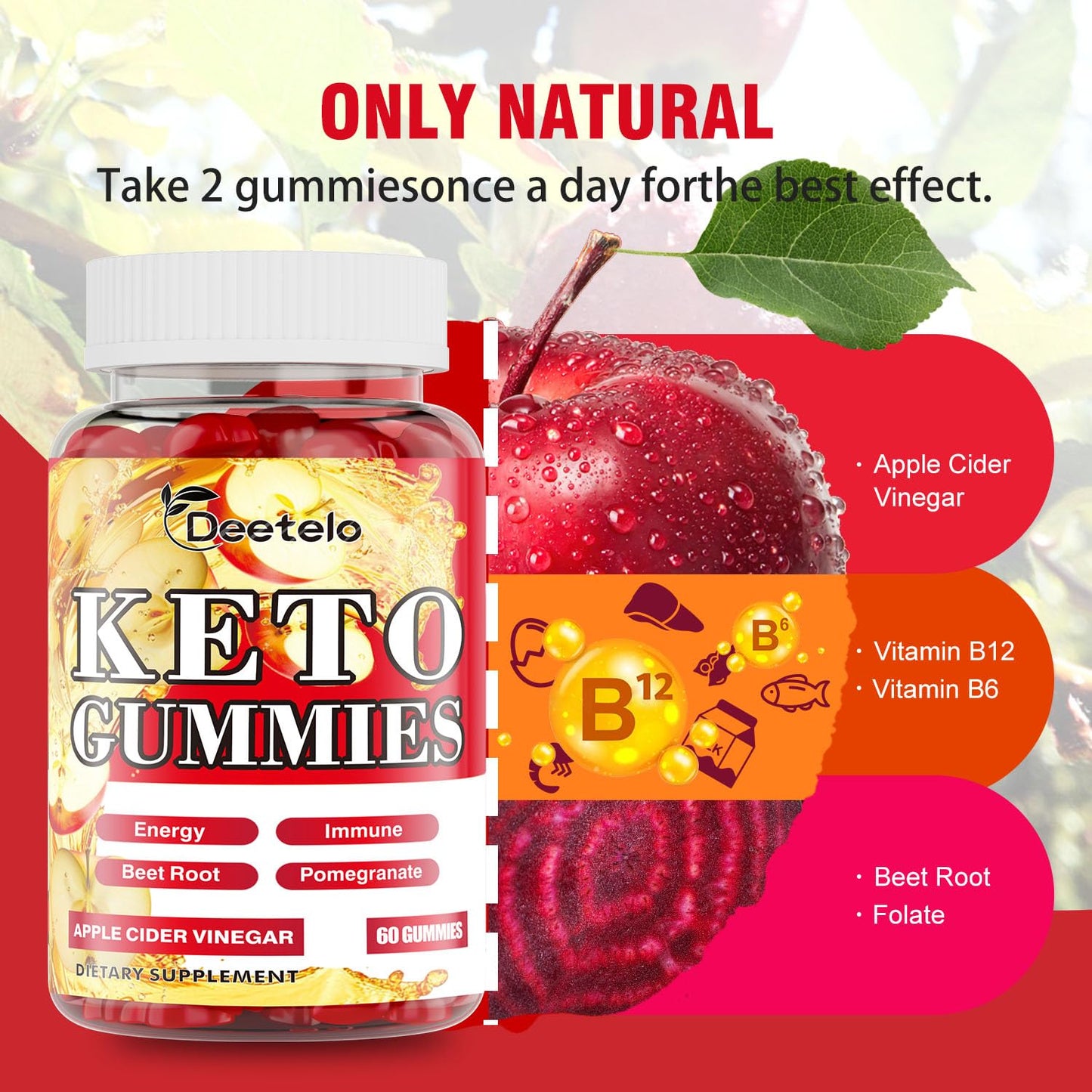 Juebingy Keto ACV Gummies with B12 - Vegan Apple Cider Vinegar Supplement for Energy Boost and Gut Health, Gluten-Free Formula, 180 Count