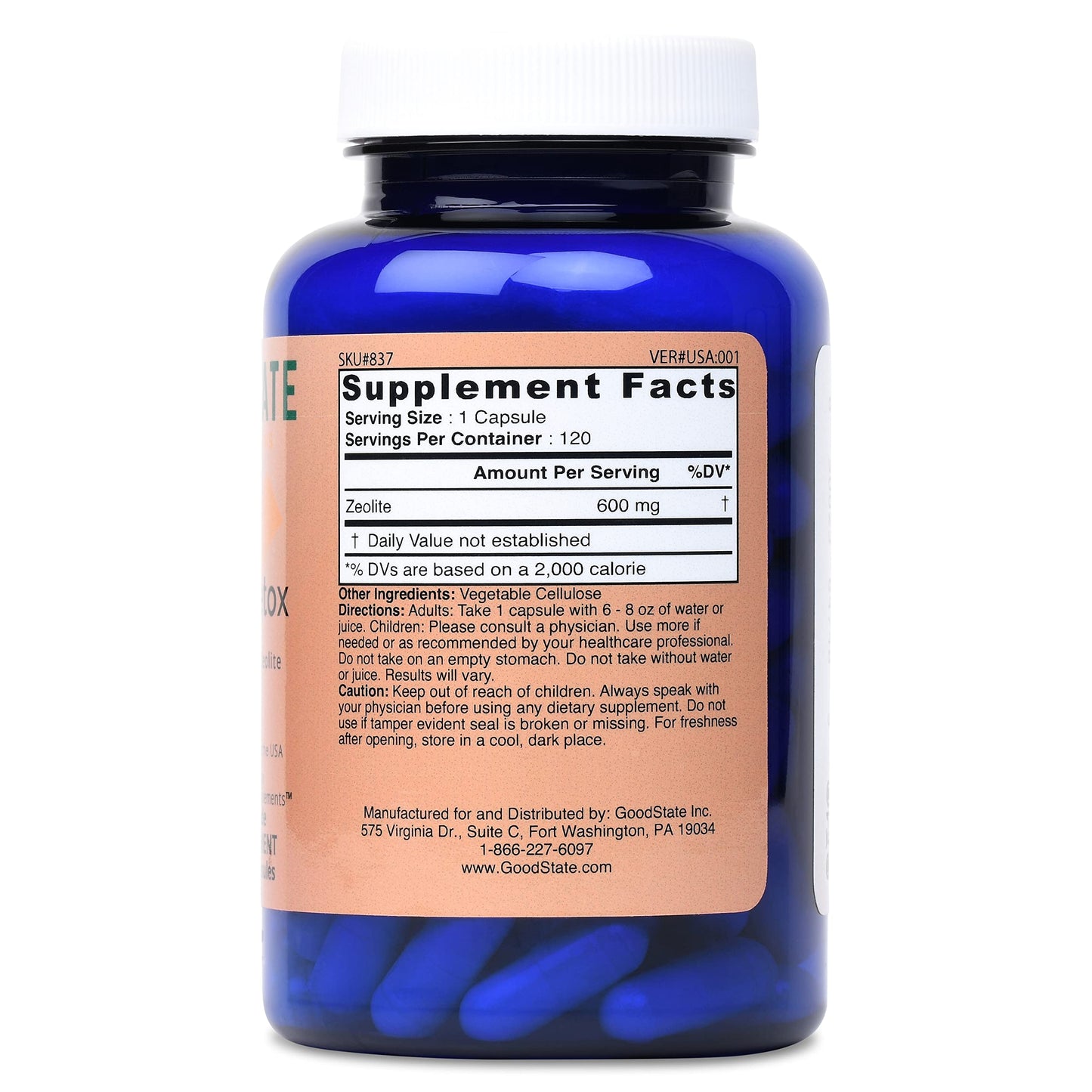 Good State | Zeolite Detox Supplement Clinoptilolite Capsules for Adults and Kids | Optimal Absorption Nano-Ionic Zeolite for Effective Body Detox and Cleanse | 600 mg Each Serving, 120 Veggie Caps