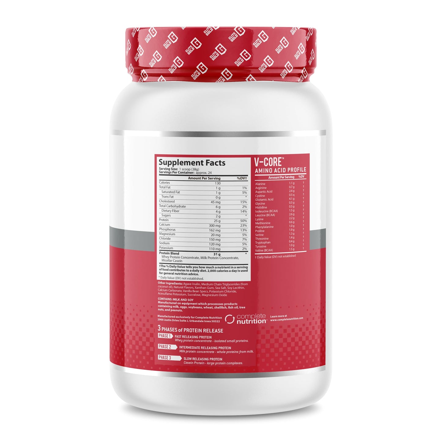 V-Core Protein Powder, Protein Powder, Keto, Vanilla, Whey Protein, High Protein, Casein Protein, 25g Protein, 12g EAAs, 6g BCAAs, 2 lb Tub (23 Servings)