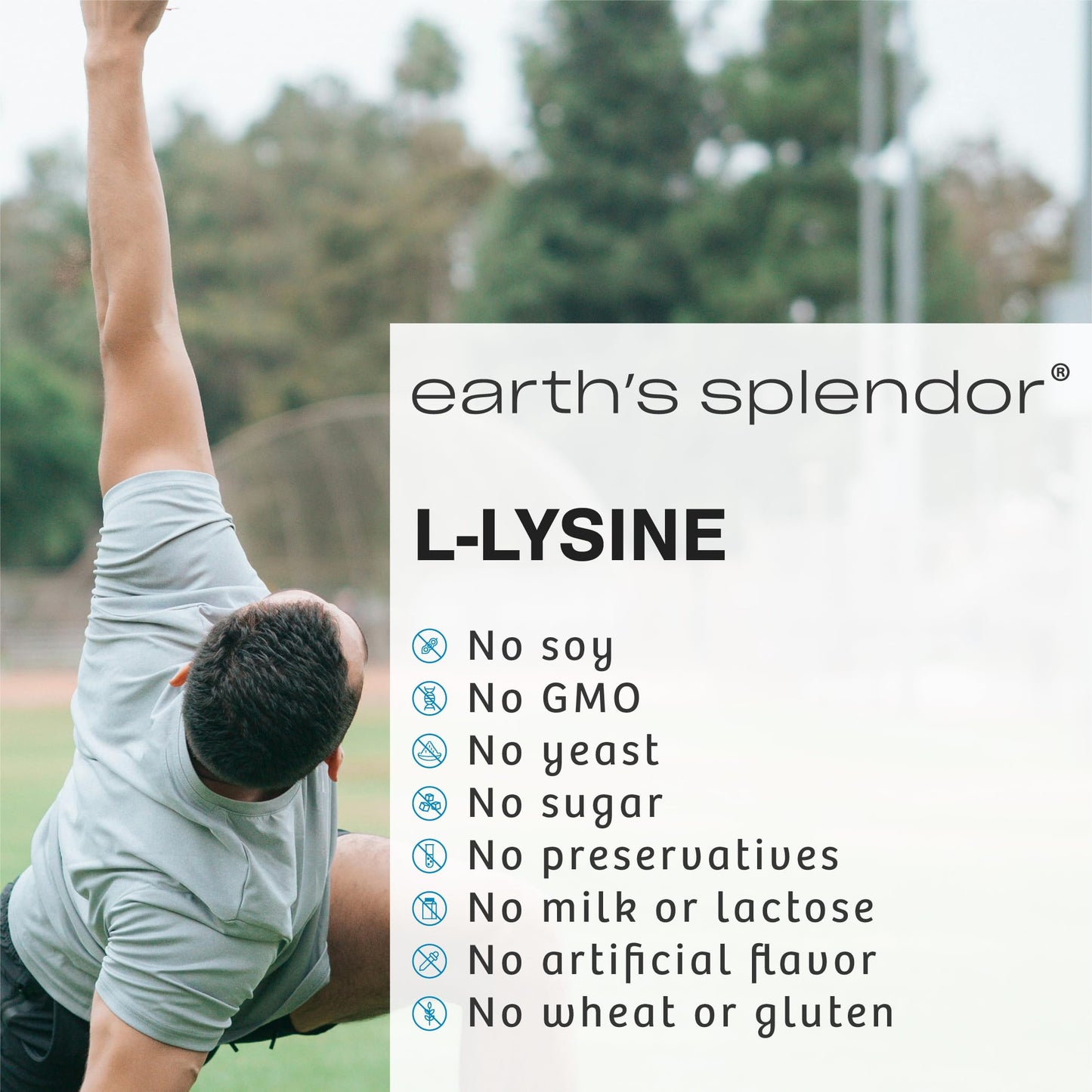 Earth's Splendor L-Lysine 500 mg Dietary Supplement for Men & Women, Supports Collagen & Tissue Maintenance (500 mg, 100 Caplets)