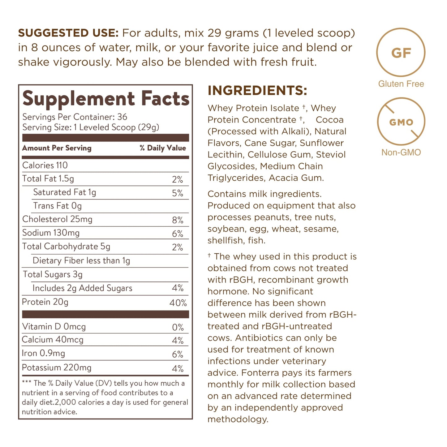 SOLGAR Grass Fed Whey to Go, Chocolate - 2.3 lb - Grass-Fed Whey Protein Powder - rBGH Free, Non-GMO, Gluten Free - 36 Servings