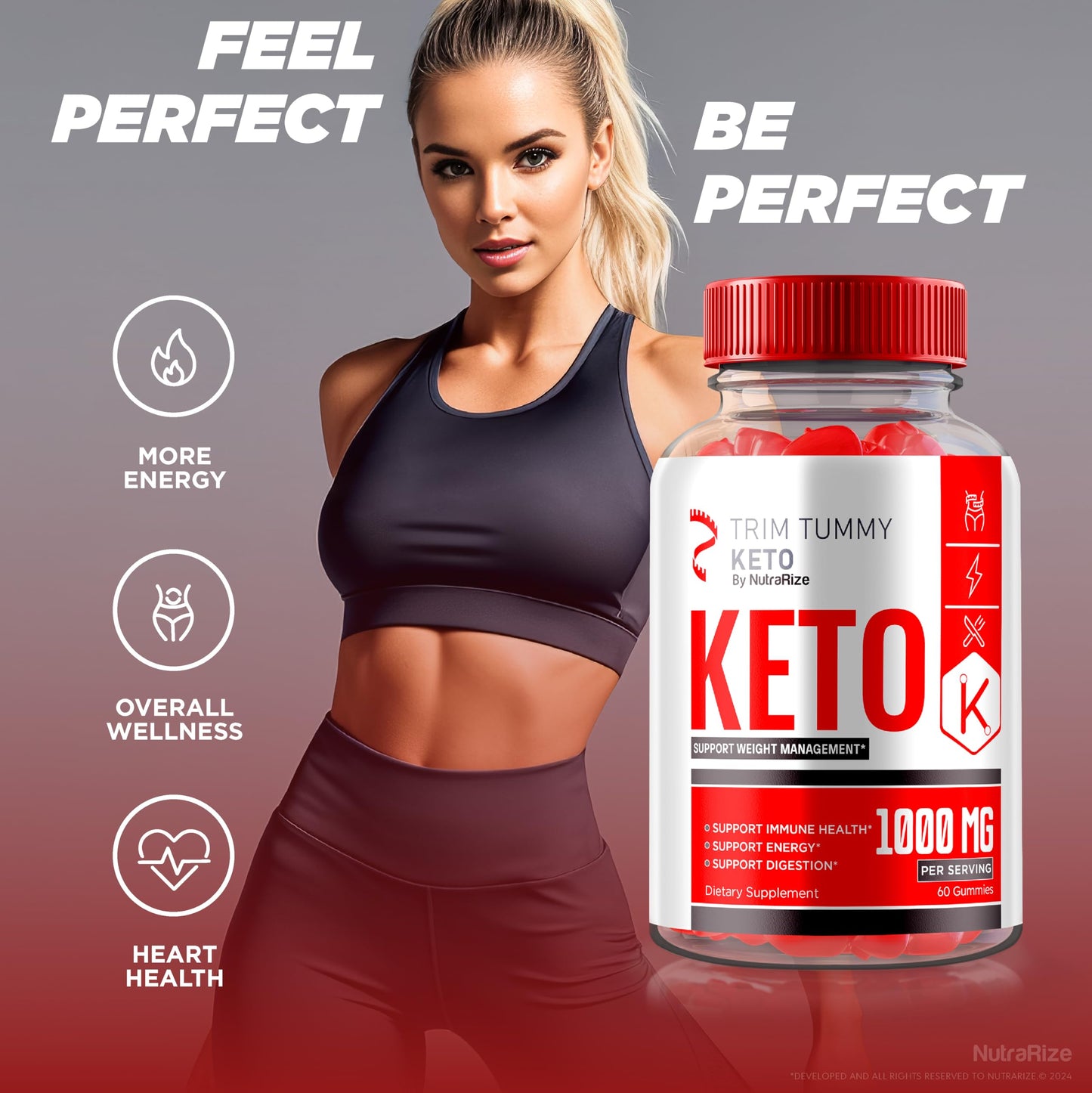 NutraRize Trim Tummy Keto Gummies for Advanced Weight Loss - Maximum Strength Gummies, Keto + ACV Formula Supplement, Gomitas Reviews (60 Gummies)