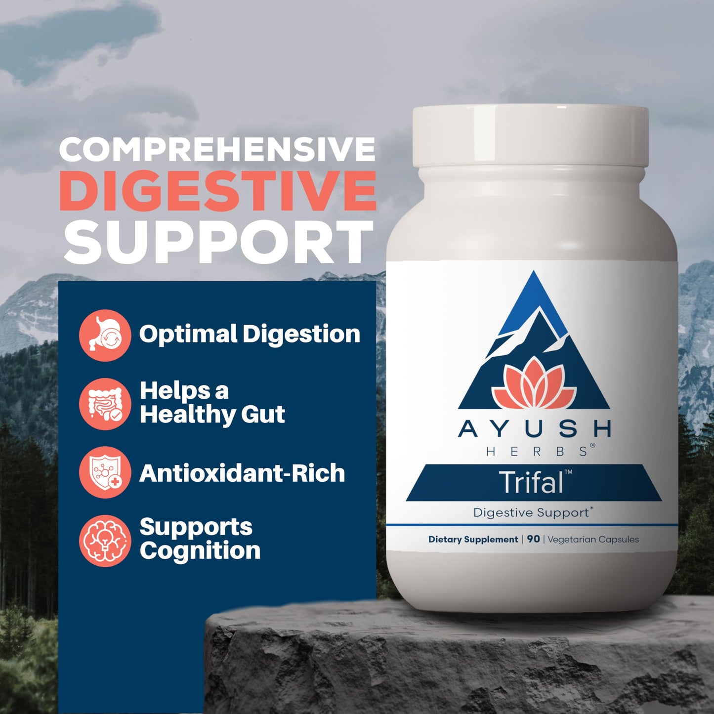 Ayush Herbs Trifal Digestive Support with Amla - Triphala Supplement for Women & Men, Promotes Balanced Digestion, Antioxidant Rich, Made with Organic Ingredients - 90 Vegetarian Capsules (1 Count)