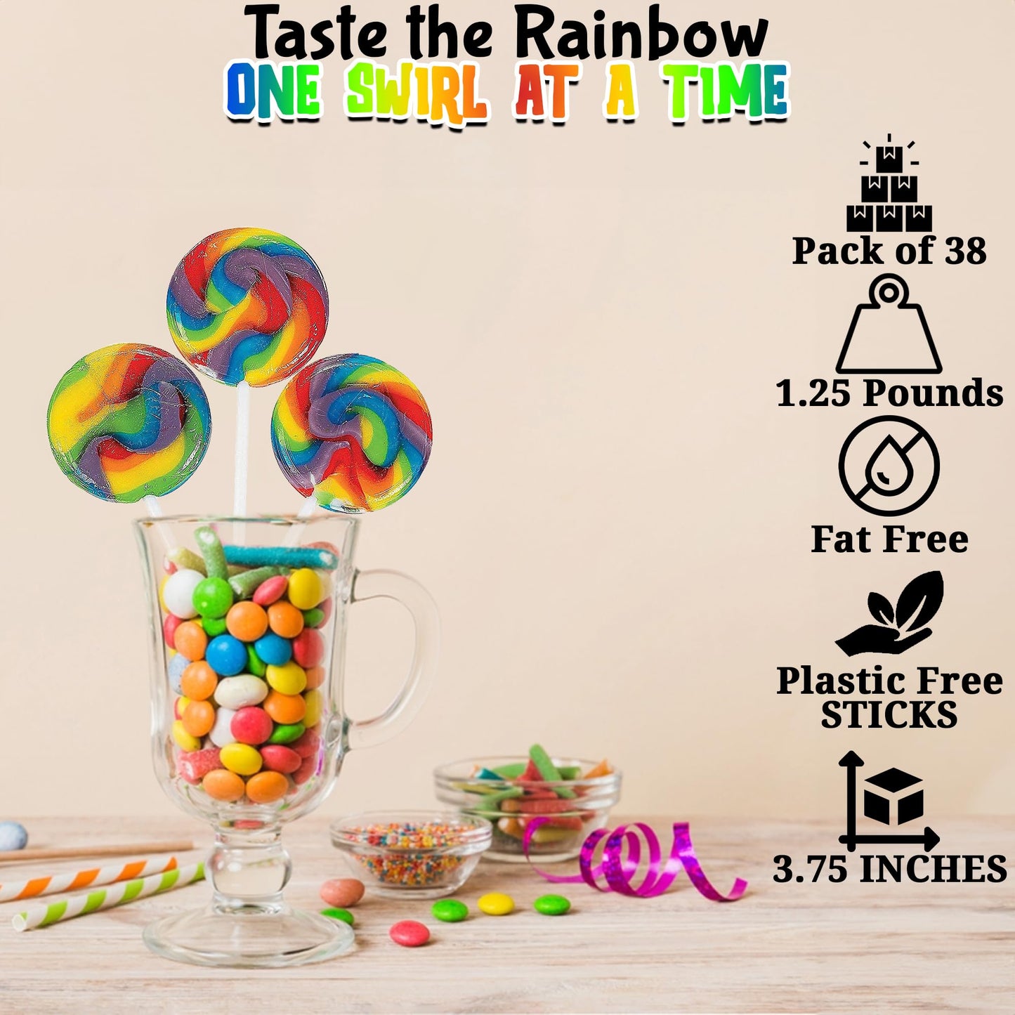 Fun Express Mini Rainbow Swirl Lollipops Pack of 38 125 Pounds