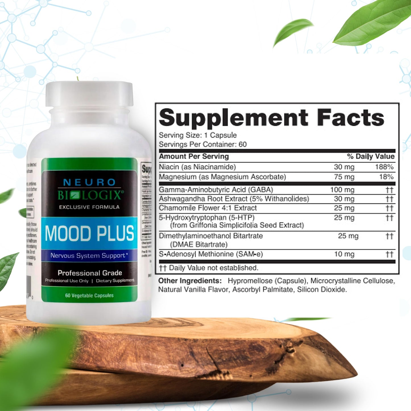 Mood Plus Complete Mood Support Supplement - Calming Supplement for Stress Assistance, Brain Function Support & Serotonin Regulation - 5 HTP Supplement with Niacin, GABA & Ashwagandha - 60 Capsules