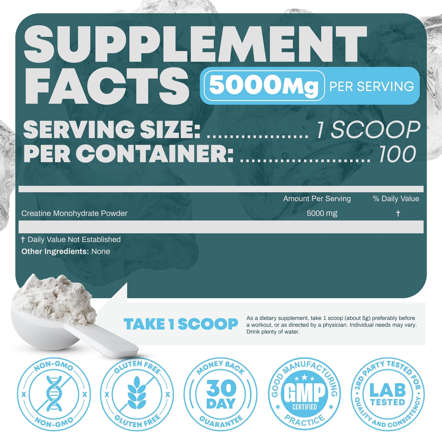 Peak Revival-X Performance Micronized Creatine Monohydrate Powder Supplement, 5000mg (5g), 100 Servings, Unflavored, Gluten Free, Non-GMO, Vegan