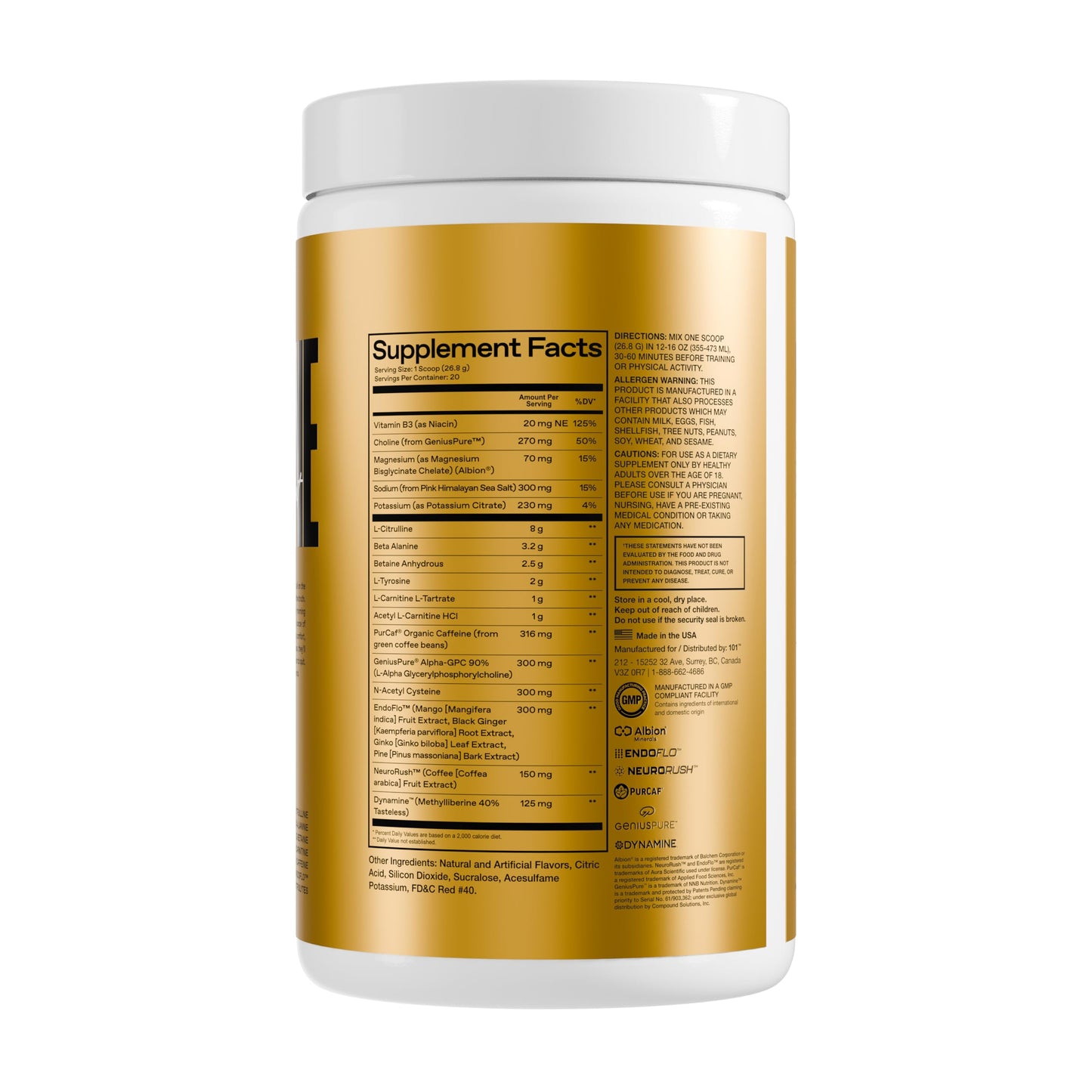 ONE OF ONE Loaded Pre-Workout - High-Stim Energy, Focus & Endurance with EndoFlo™, Genius Pure™ Alpha GPC, NeuroRush™, Dynamine®, No Crash, Gluten Free - Snow Cone