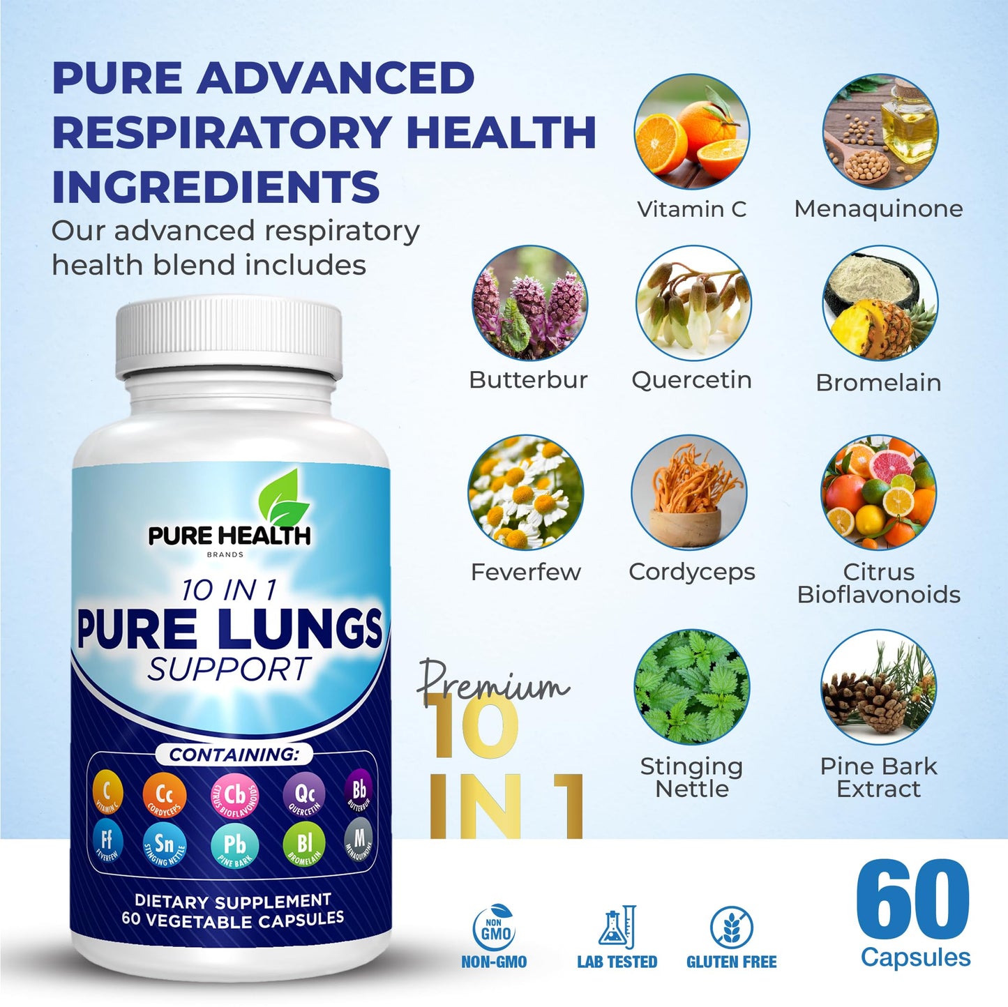 Lung Detox for Smokers - 10 in 1 Lung Cleanse - All-Natural Vegan Supplement for Lung Health - Quit Smoking Aid Promoting Clear Lungs - Lung Cleanse for Smokers - Supports Respiratory Health